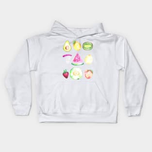 Watercolor Fruits Pattern - White Kids Hoodie